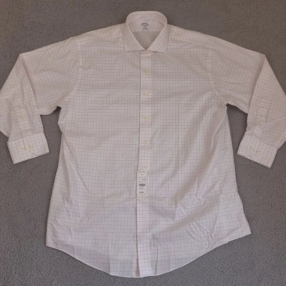 Brooks Brothers Shirt Mens 17.5‎ -2/3 White Plaid Button Up Regent Cotton